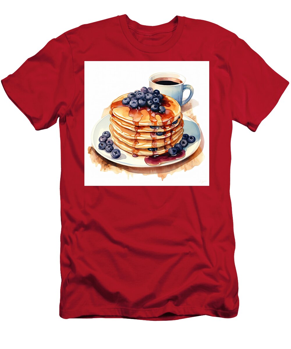 Blueberry Pancakes Blueberry Pancakes and Coffee Lourry Legarde T-Shirt