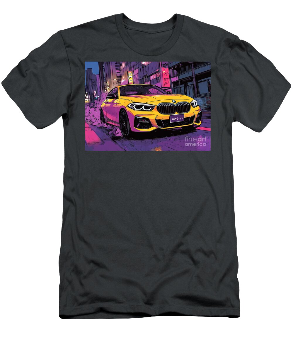 BMW 1 Series Car Vibrant Yellow BMW in a Night City Clark Leffler T-Shirt