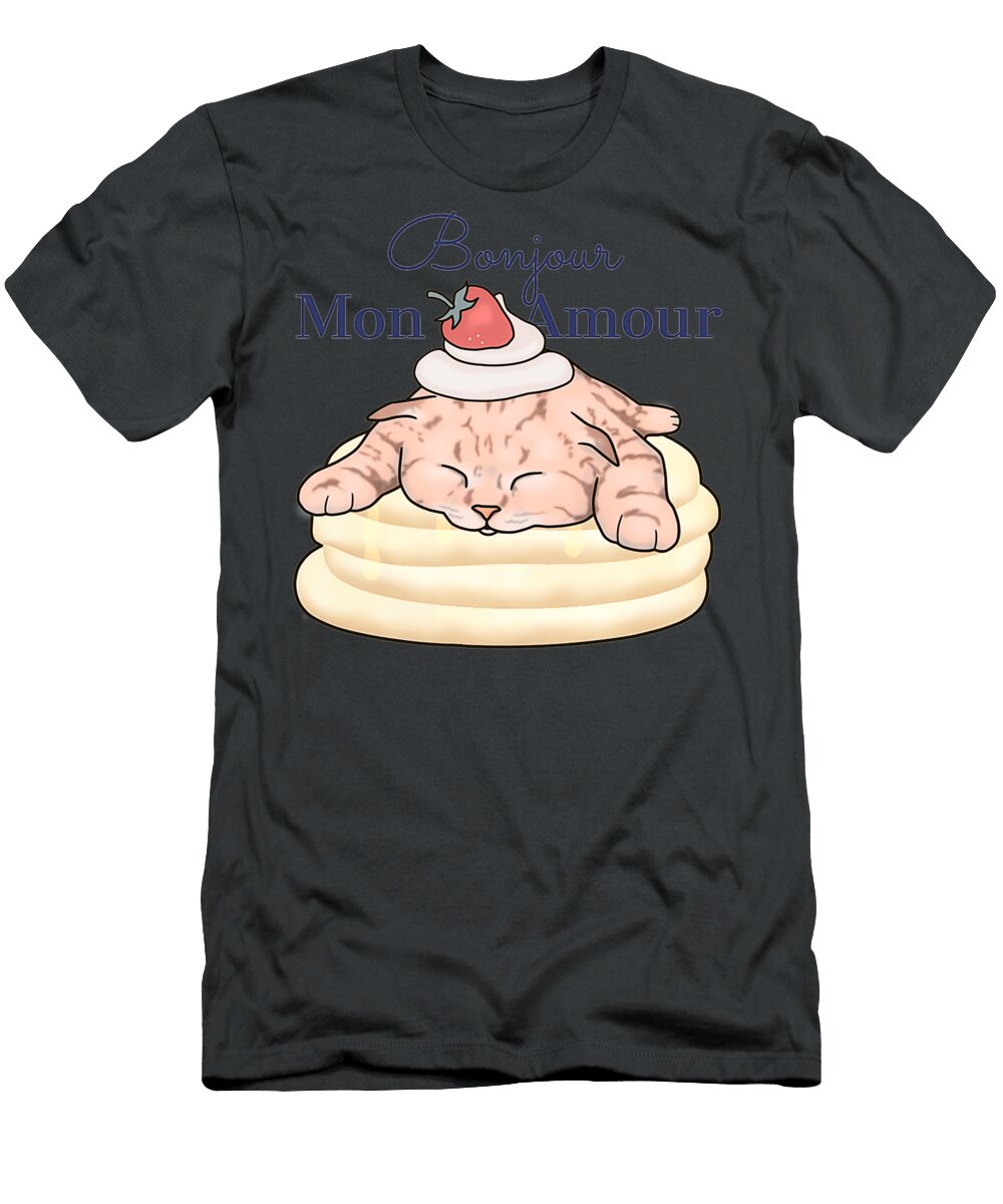 Bonjour Mon Amour Cat Pancake Strawberry Chef Mason Stewart T-Shirt