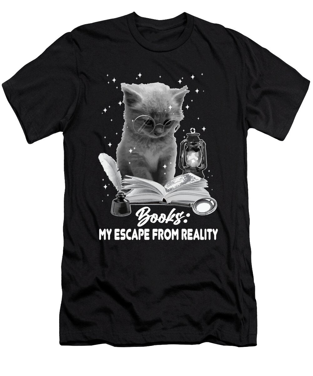 Book Lover Books My Escape From Reality Cat Reading a Book Maximus Designs T-Shirt