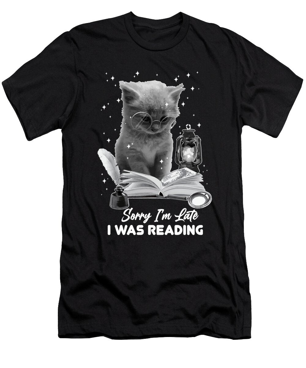 Book Lover Sorry Im Late I Was Reading Cat Reading a Book Maximus Designs T-Shirt