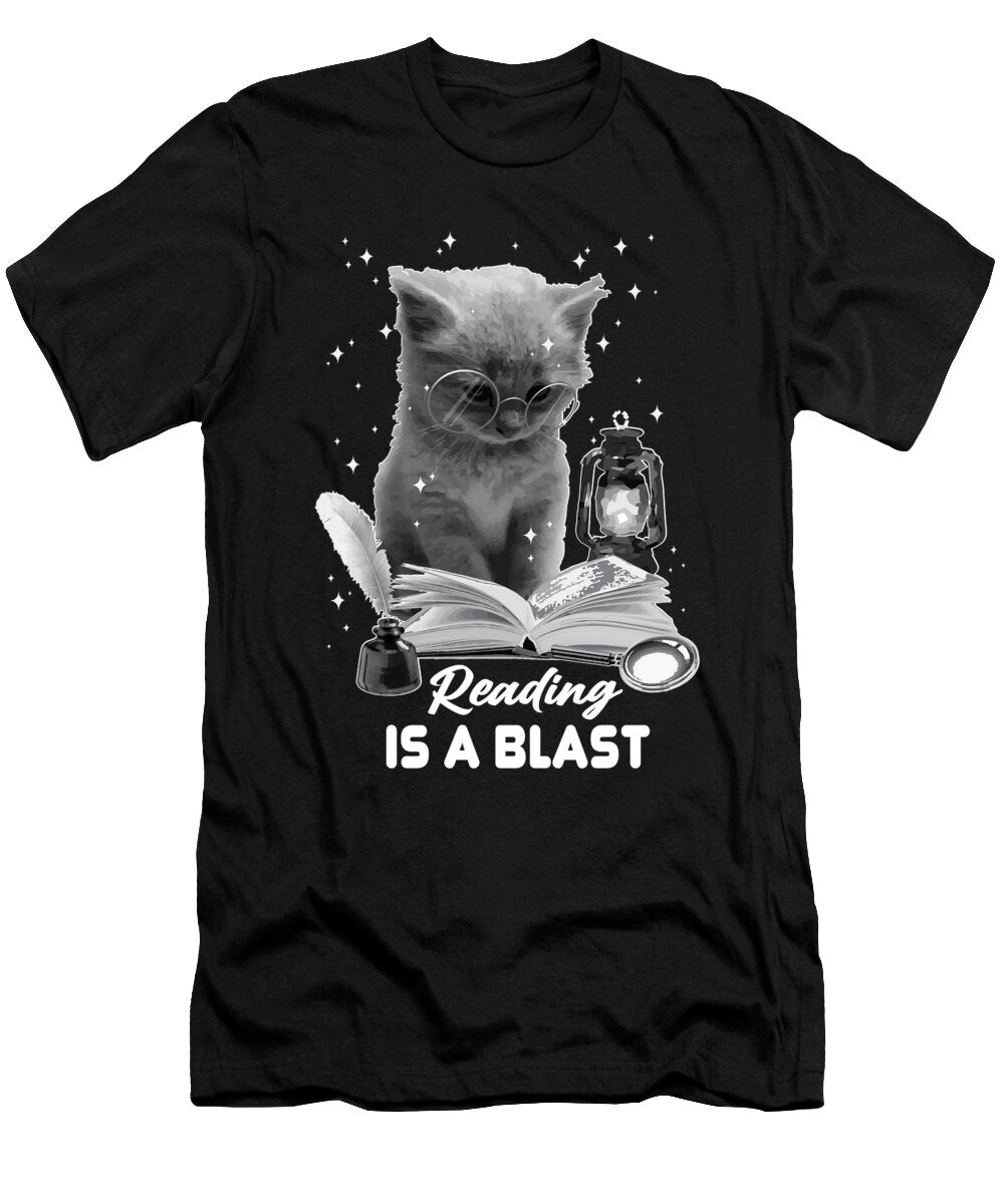 Bookaholic Reading Is a Blast Cat Reading a Book Bookish Maximus Designs T-Shirt
