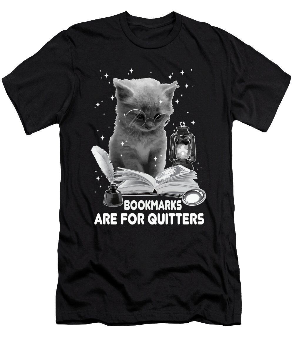 Bookmarks Are for Quitters Cat Reading a Book Loves to Read Maximus Designs T-Shirt