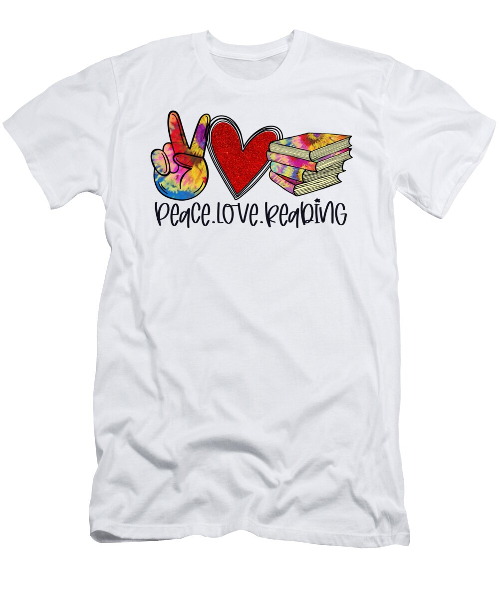 Bookworm Gift Peace Love Reading Quote Book Lovers Licensed Art T-Shirt