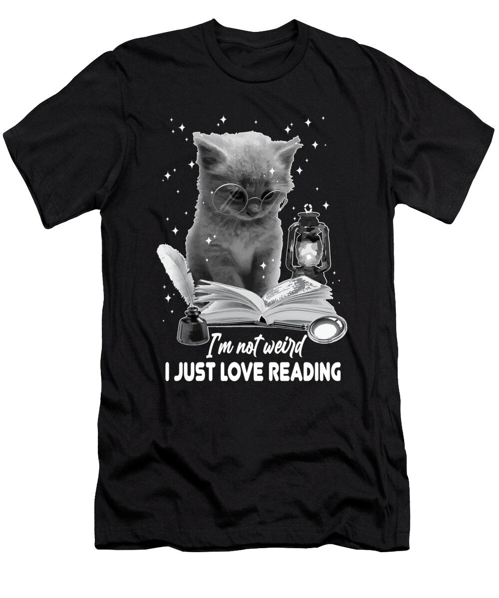 Bookworm Im Not Weird I Just Love Reading Cat Reading a Book Maximus Designs T-Shirt