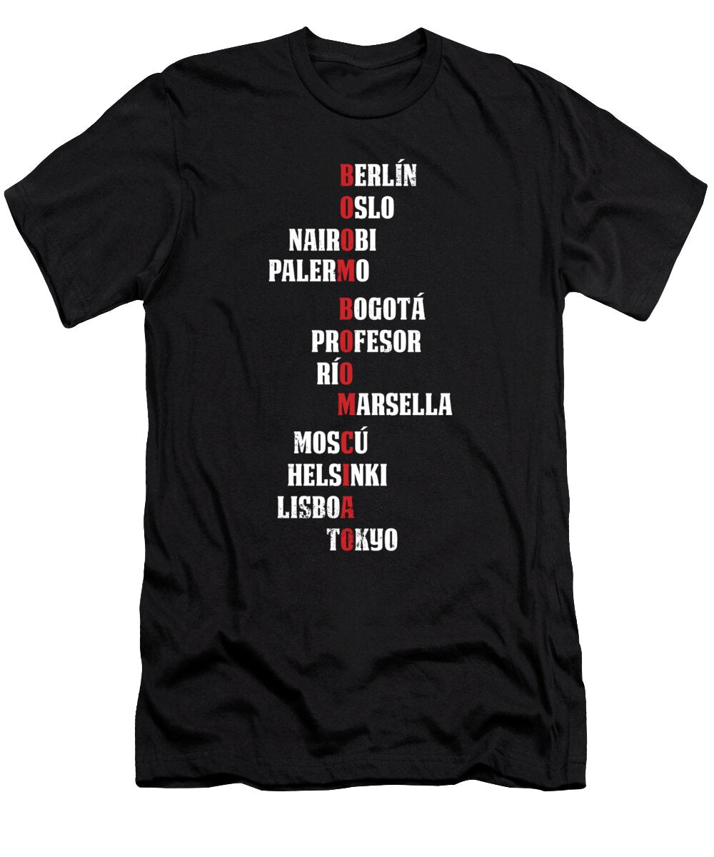 Boom Boom Ciao Money Heist Funny Acronim Art Frikiland T-Shirt