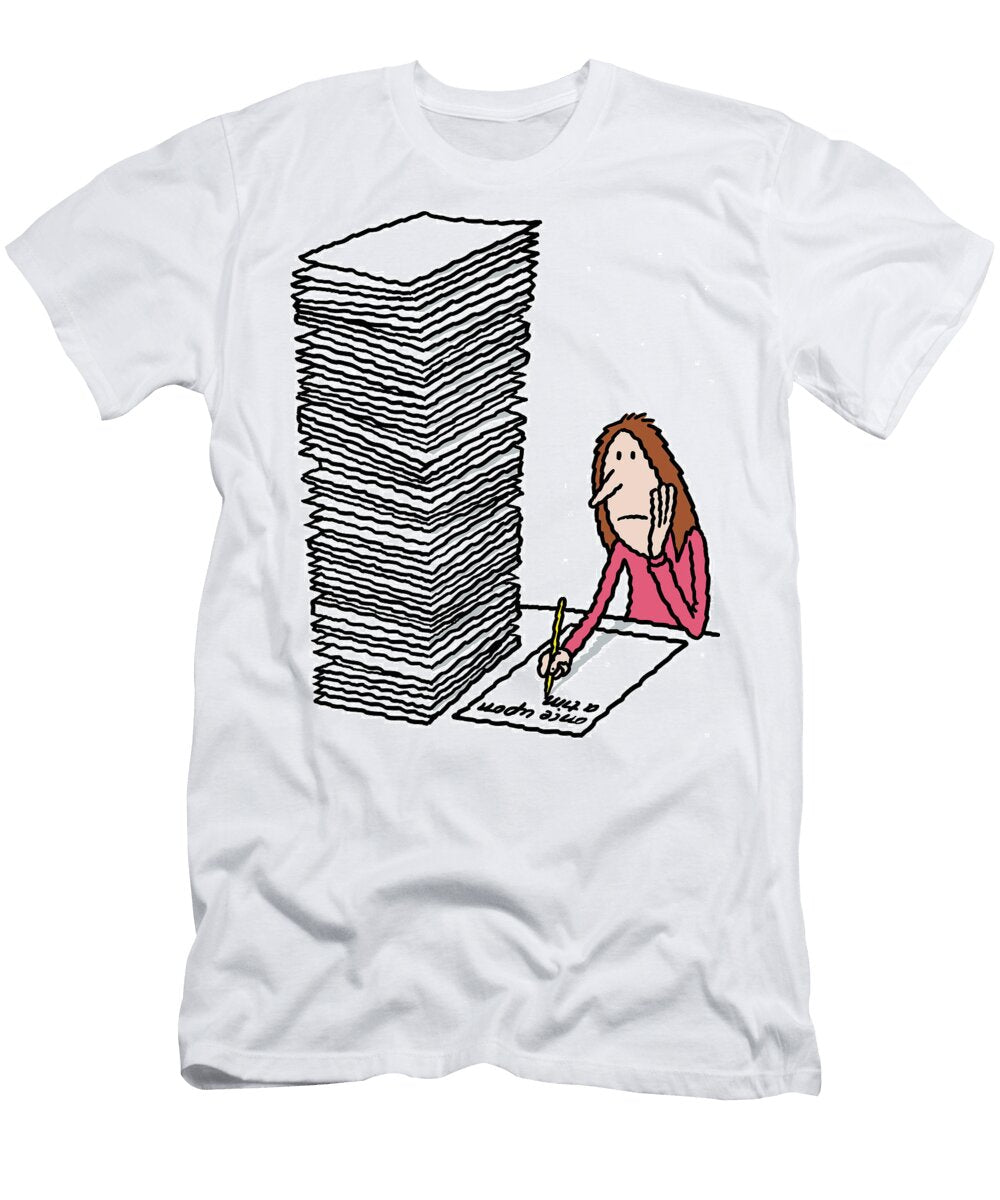 Bored Woman Writing Immensely Long Essay Ellis Nadler T-Shirt