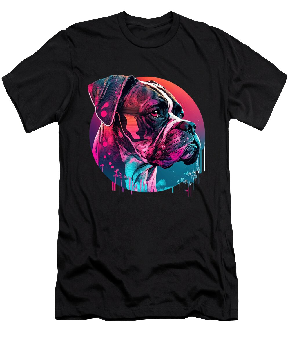 Boxer Dog Synthwave 80s Retrowave Aesthetic Natalie Lidford T-Shirt