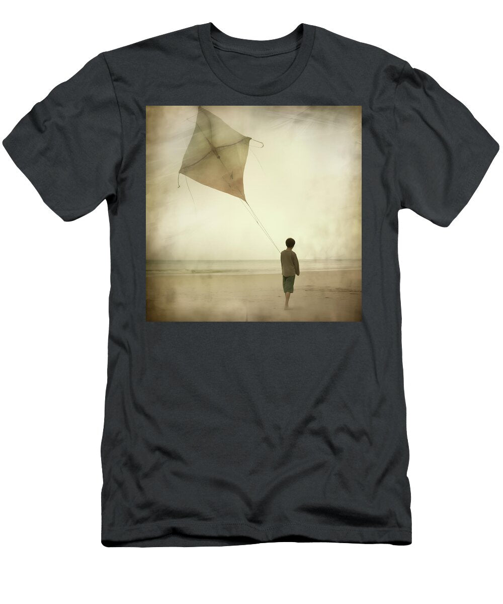 Boy and His Kite on a Windy Beach Yopedro T-Shirt