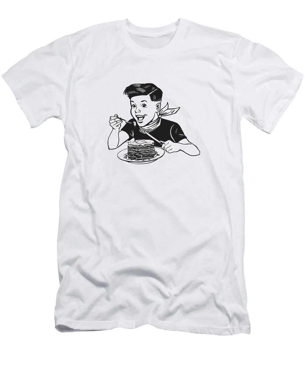 Boy Eating a Stack of Pancakes Csa Images T-Shirt