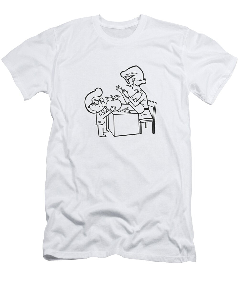 Boy Giving Teacher Apple Csa Images T-Shirt
