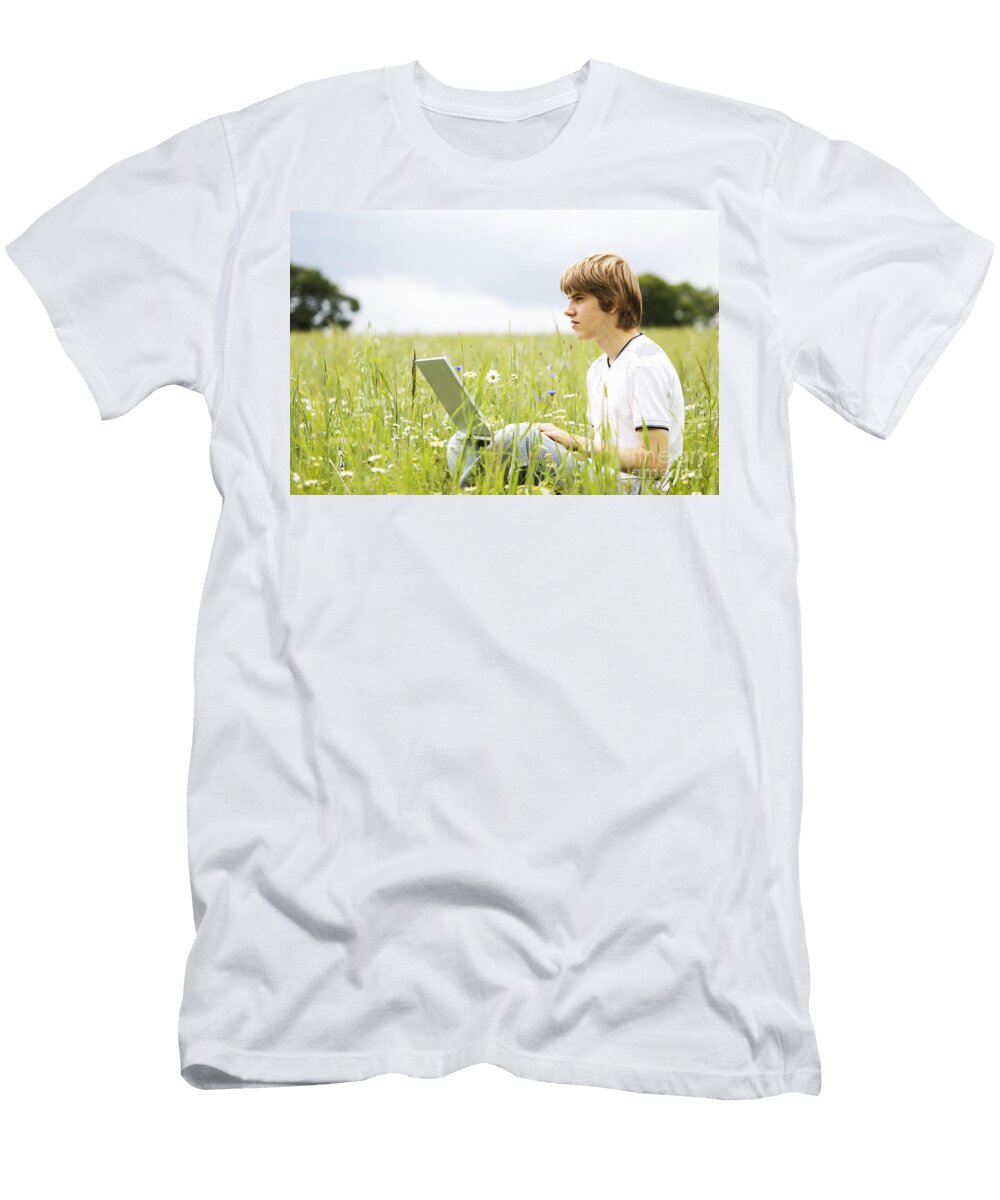 Boy with Notebook on the Field Michal Bednarek T-Shirt