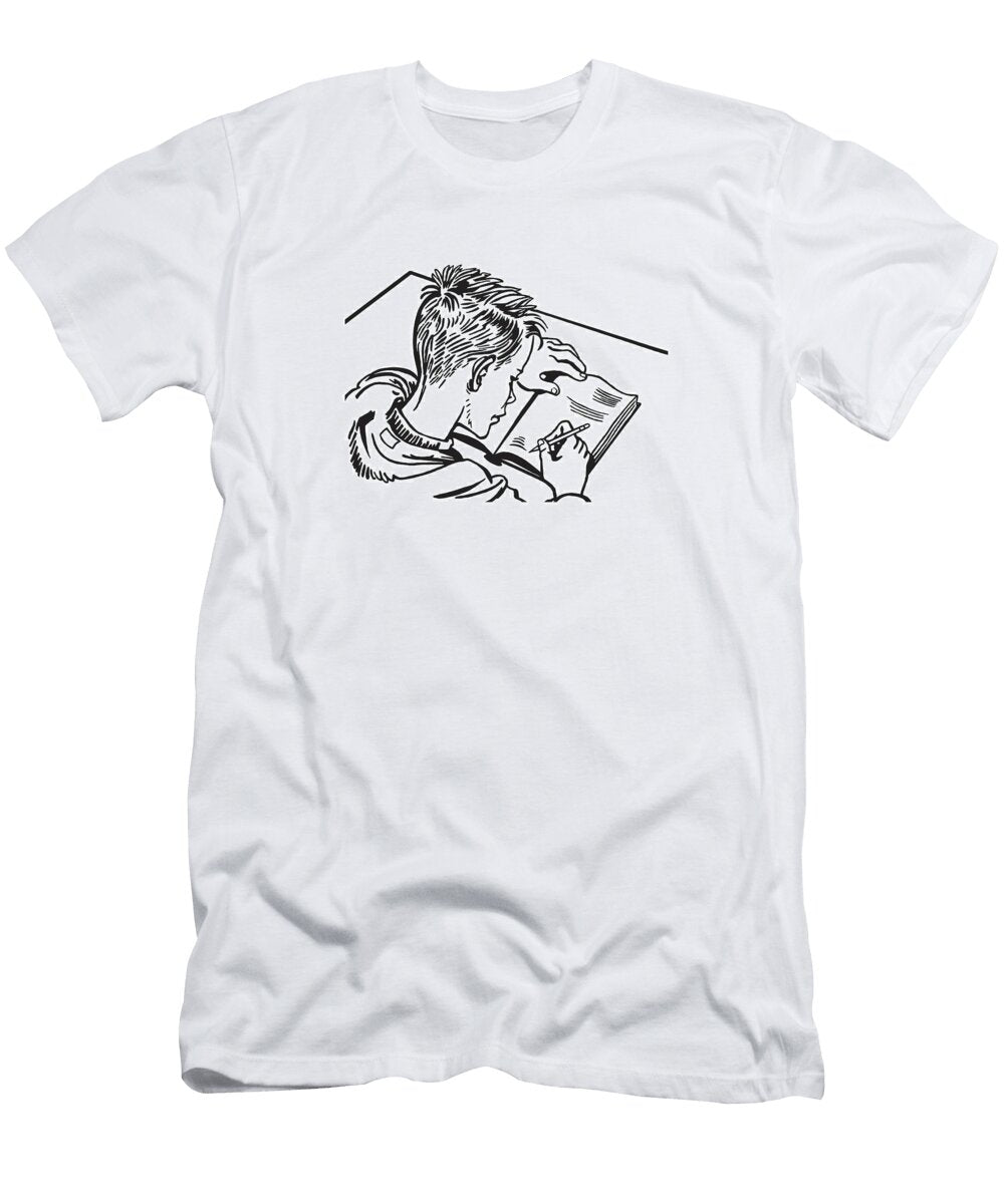 Boy Writing in Notebook Csa Images T-Shirt