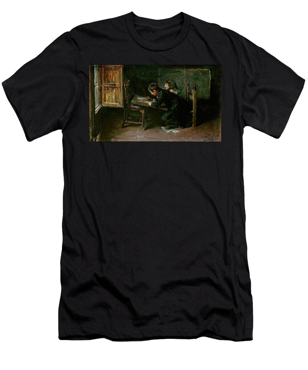 Boys Drawing 1890 Spanish School Oil on Canvas 34 Cm X 58 Cm P Ignacio Pinazo Camarlench 1849 1916 T-Shirt