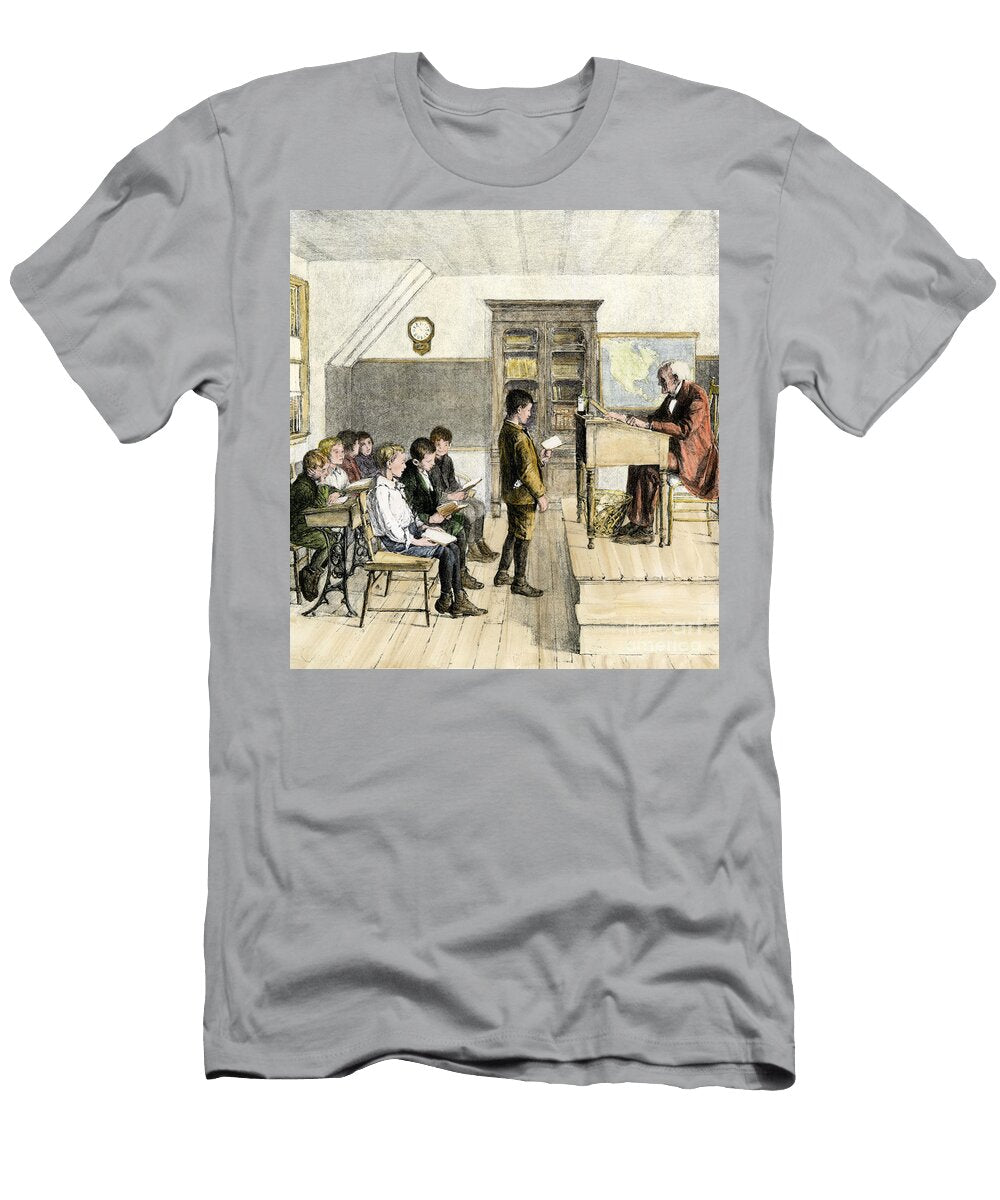 Boys Reading in a Classroom At an American School 19th Century Colour Engraving American School T-Shirt