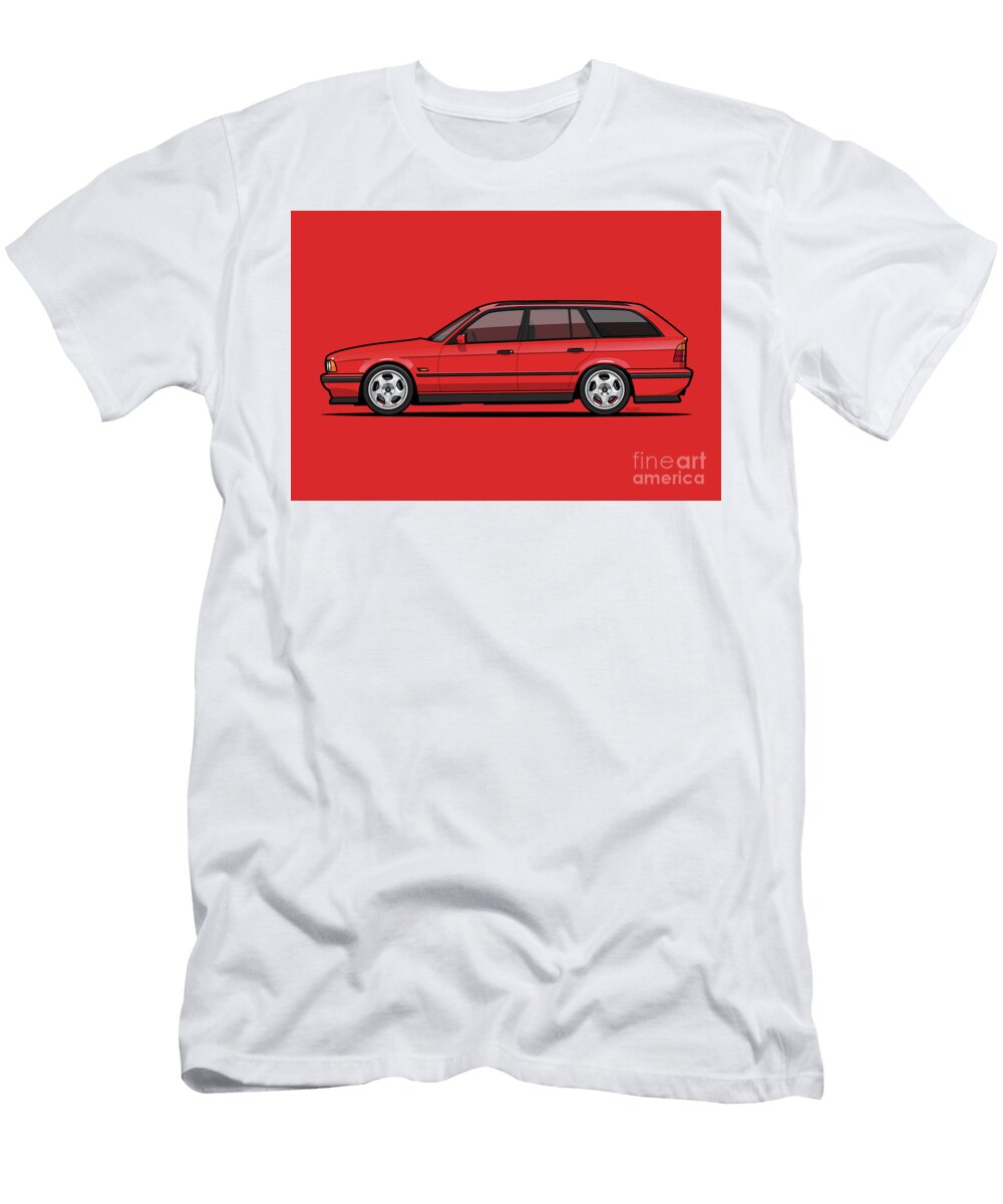 Brilliant Red Bavarian E34fuenfer Wagon Kombi Monkey Crisis on Mars T-Shirt