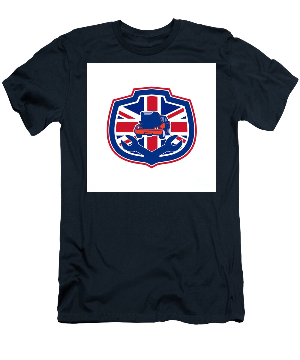 British Auto Repair Shop Union Jack Flag Crest Aloysius Patrimonio T-Shirt