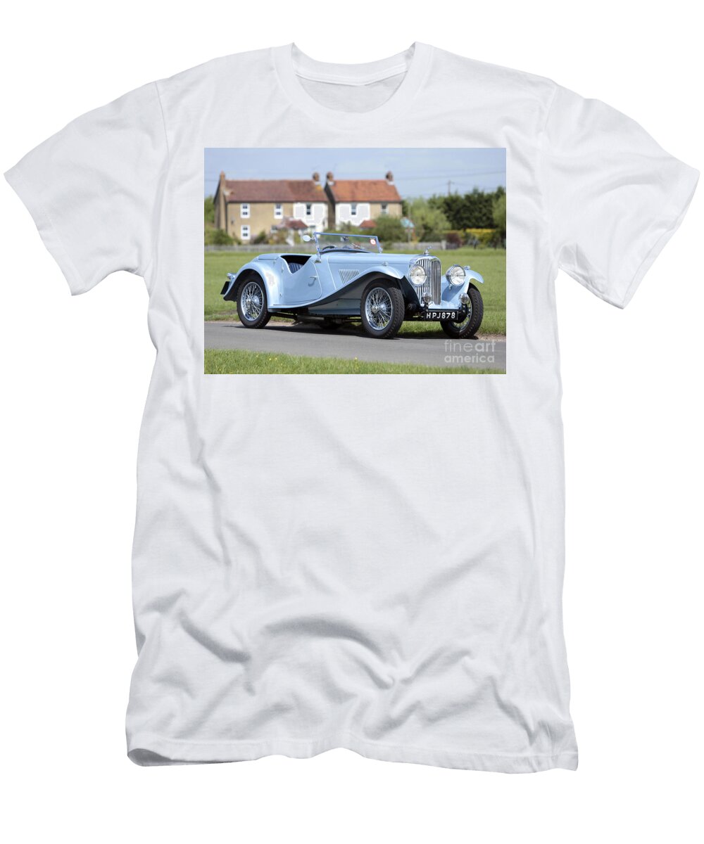 British Legendary Retro 2 Door Blue Sport Car Ac Six 16 90 Supercharged Tourer Roadster 1938 Vladyslav Shapovalenko T-Shirt