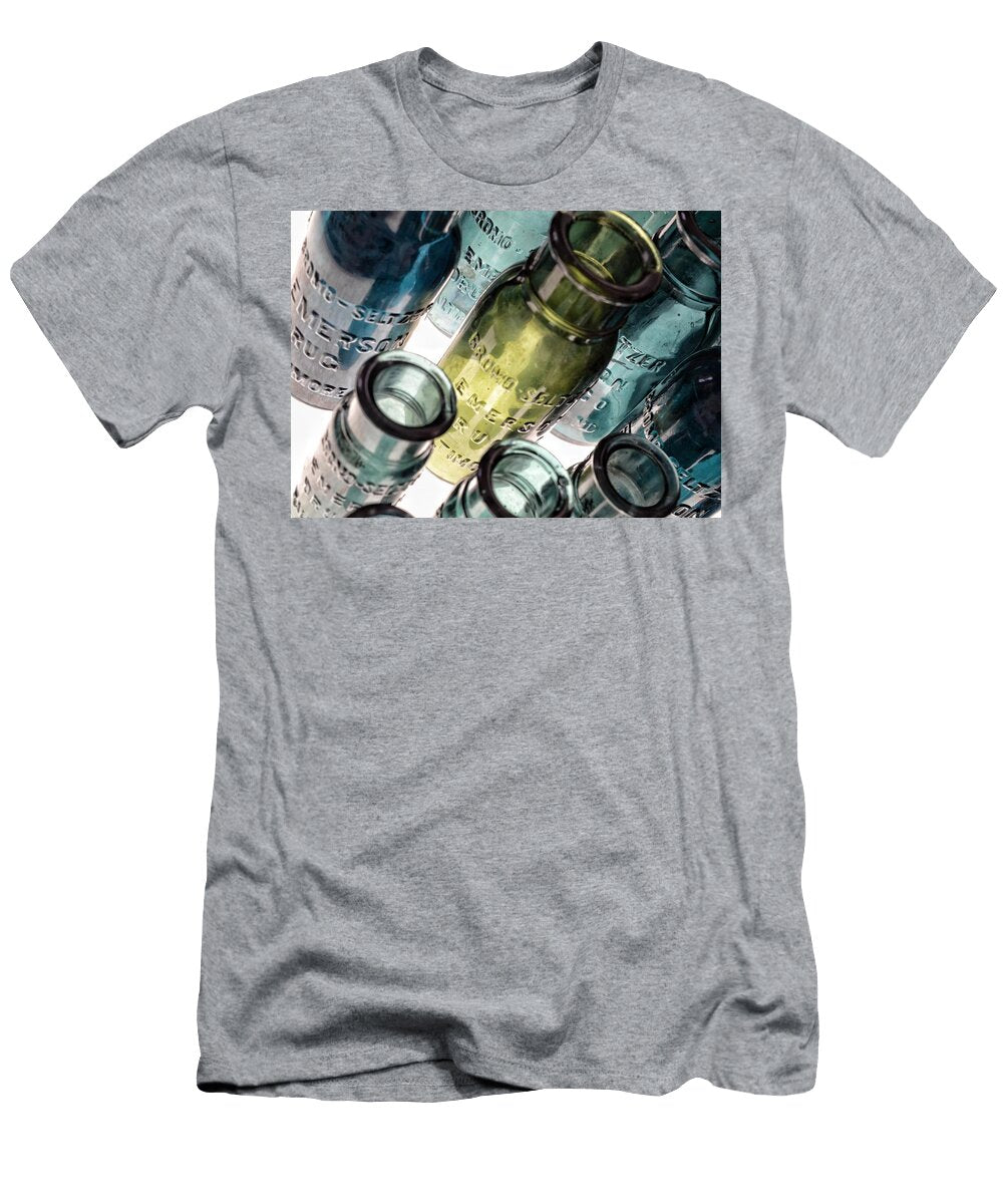 Bromo Seltzer Vintage Glass Bottles Collection Rare Green and Blue 5 Marianna Mills T-Shirt