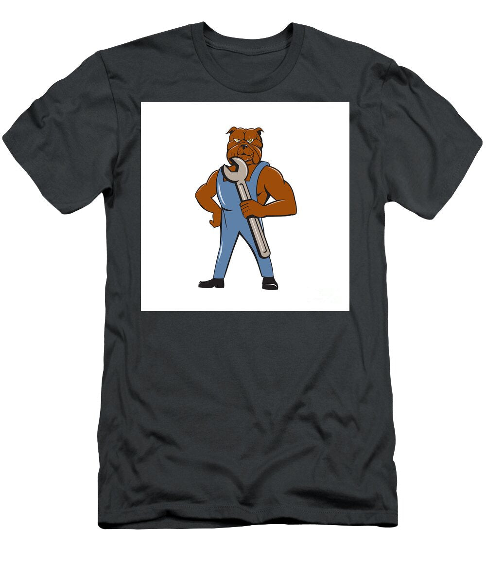 Bulldog Mechanic Holding Wrench Cartoon Aloysius Patrimonio T-Shirt