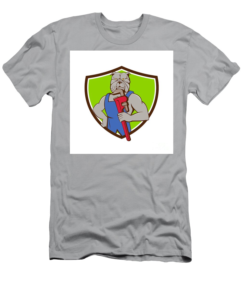 Bulldog Plumber Monkey Wrench Crest Cartoon Aloysius Patrimonio T-Shirt
