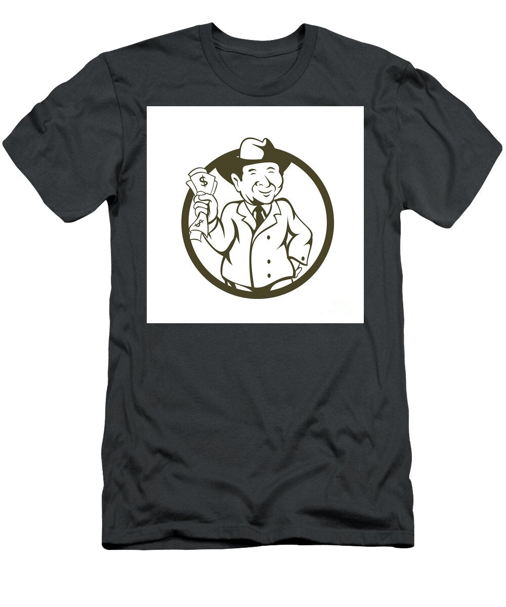 Businessman Fedora Hat Bank Notes Circle Cartoon Aloysius Patrimonio T-Shirt