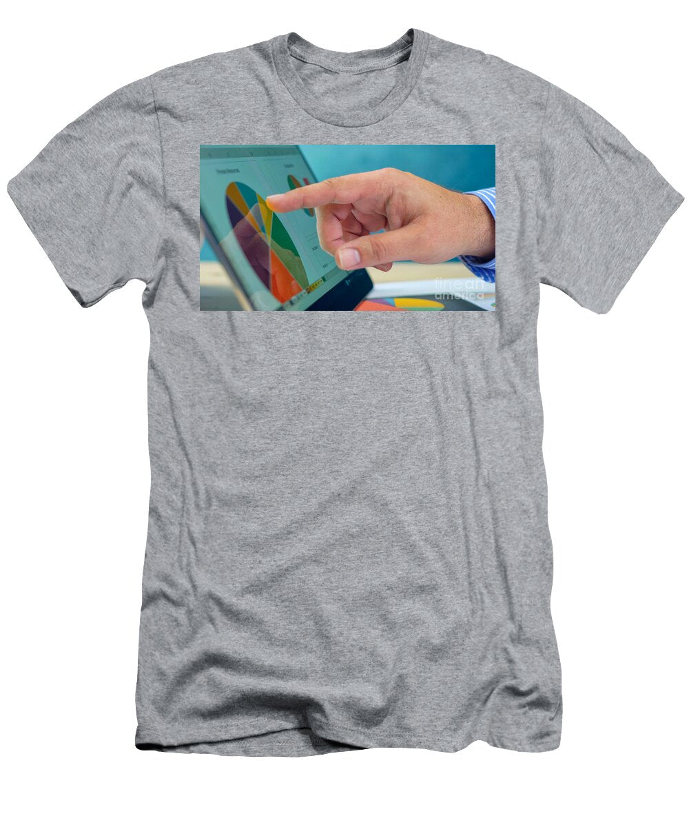 Businessman Pointing and Expanding Graphs on Modern Touch Screen Laptop Milleflore Images T-Shirt