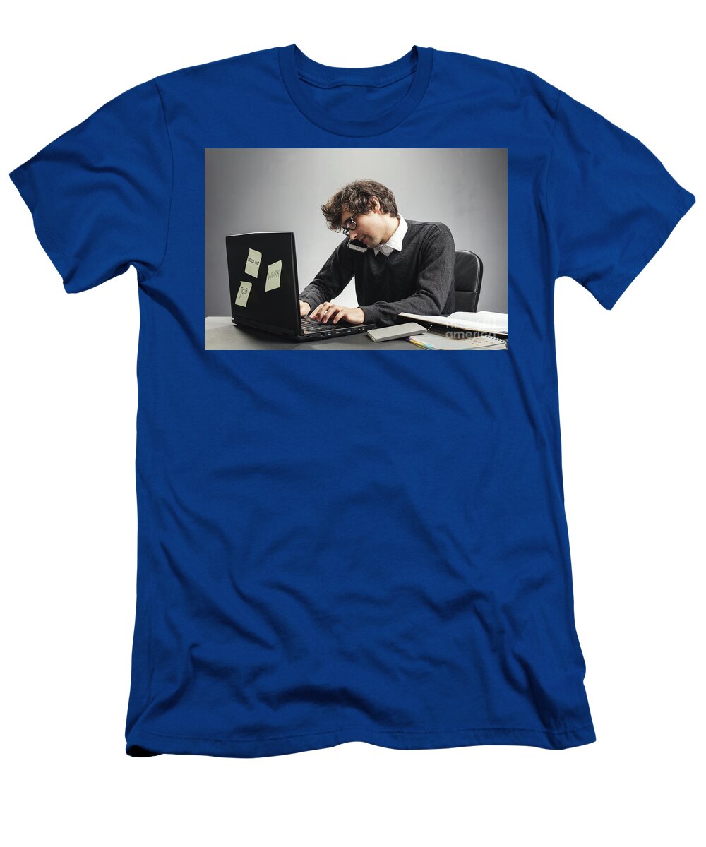 Busy Young Man Working on His Laptop and Calling Michal Bednarek T-Shirt