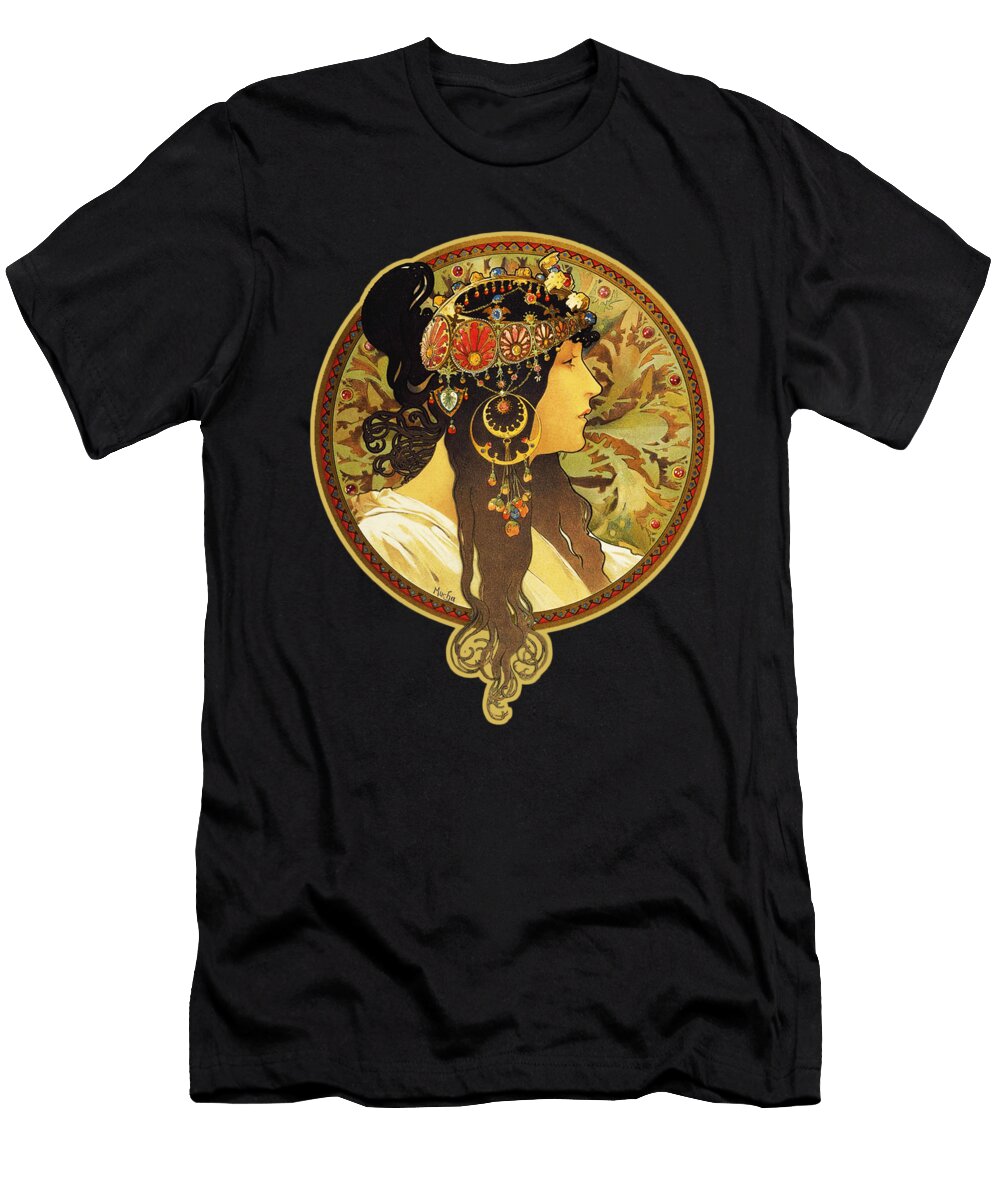 Byzantine Head Brunette By Alphonse Maria Mucha Hd Masterworks T-Shirt