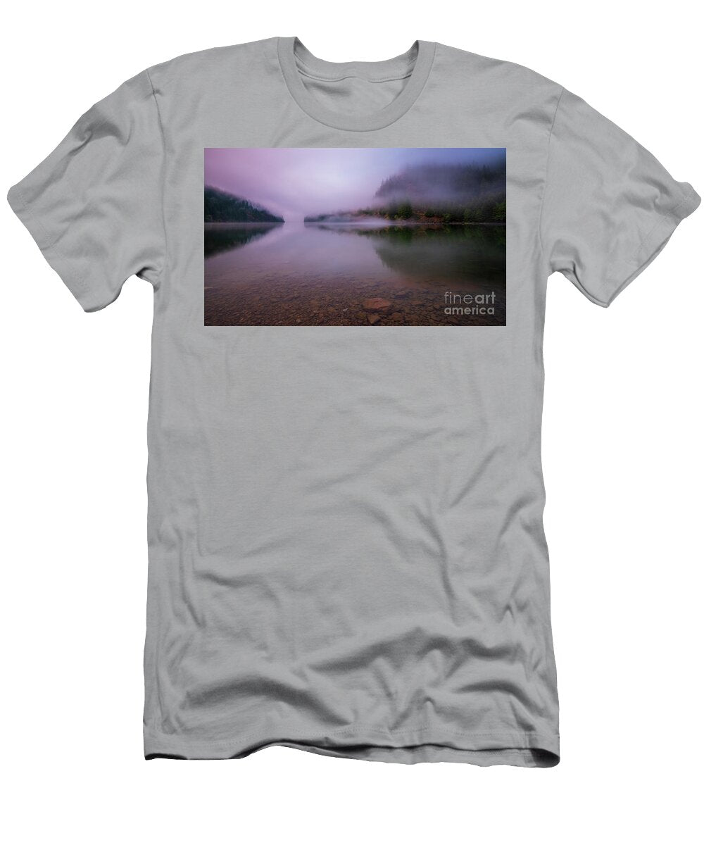 Calm Lake Reflection Cloud Trails Mike Reid T-Shirt