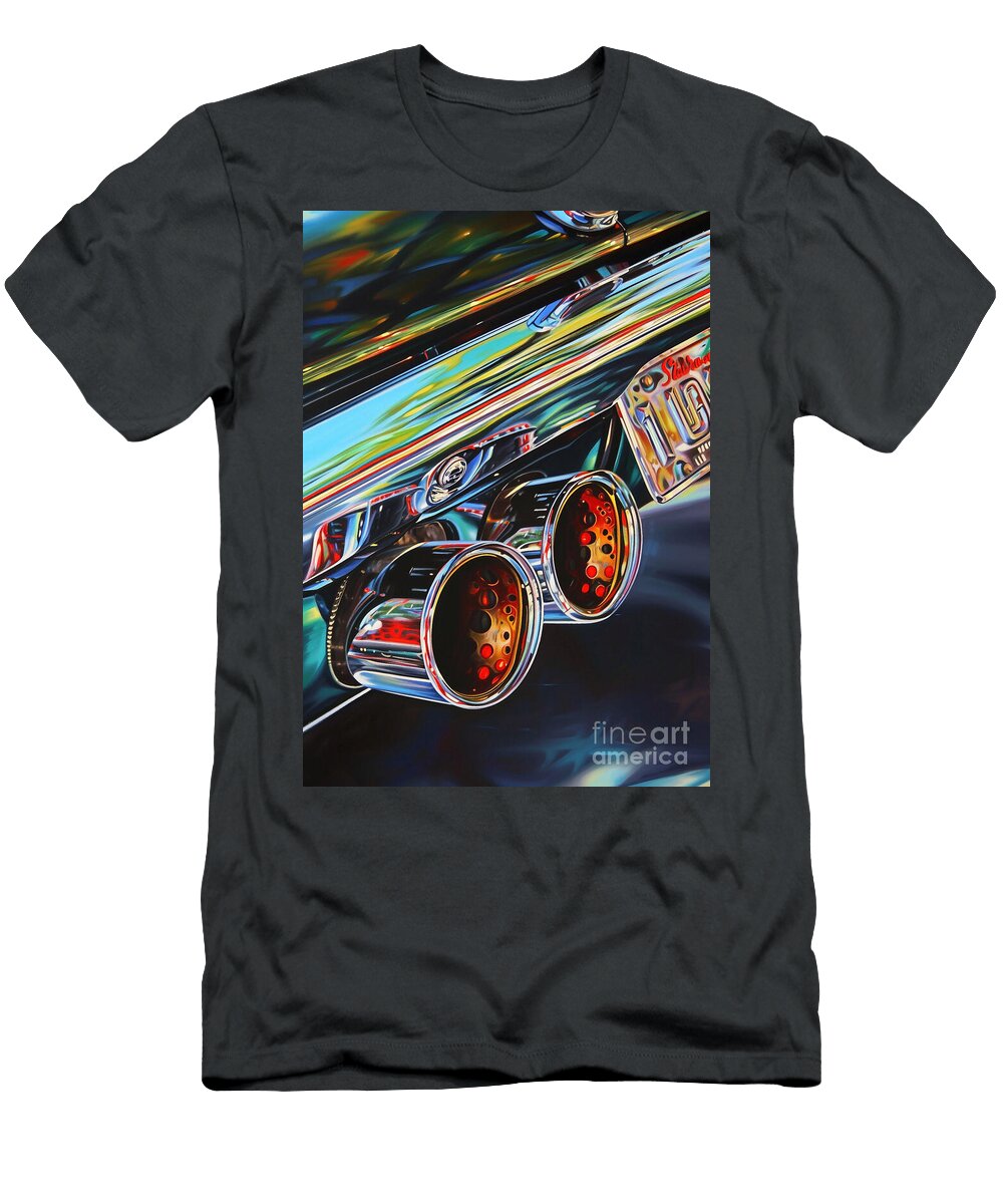 Car Graphic Close Up of Mustang Exhaust Pipes Garage Mancave Destiney Sullivan T-Shirt