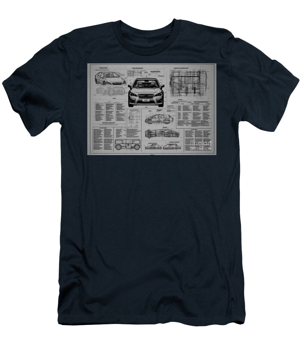 Car Minimal Subaru Dex Geometric Monochrome Vehicle Pencil Auto Sketch Clint Mclaughlin T-Shirt