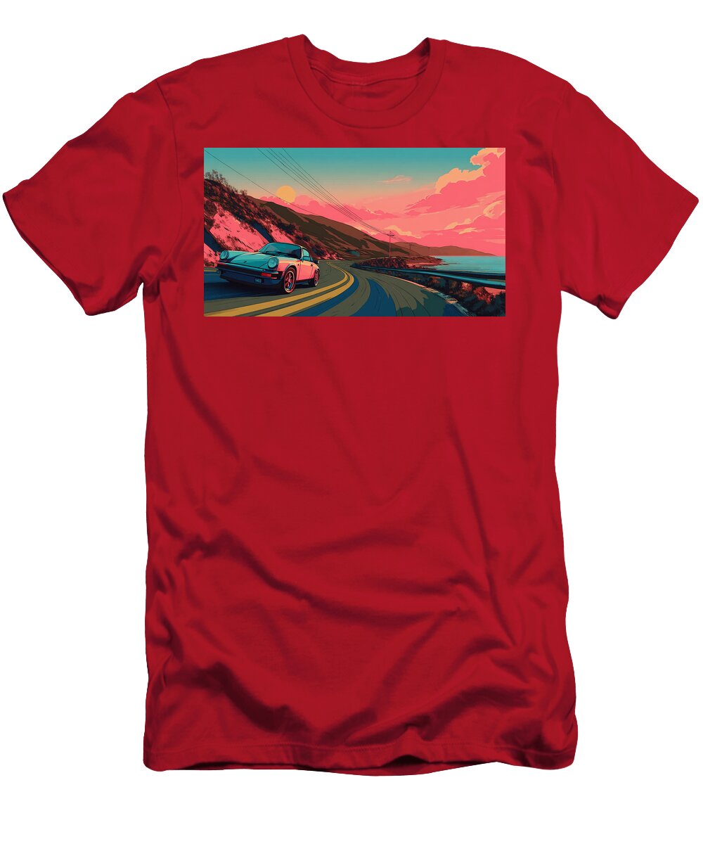 Car on Coastal Road At Sunset Tornike Gachechiladze T-Shirt