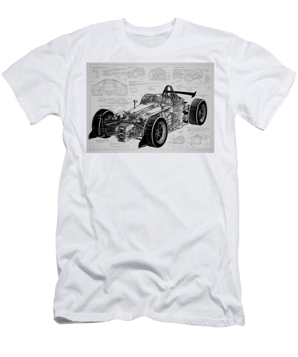 Car Sketch Vehicle Monochrome Minimal Auto Pencil Rxc Geometric Radical Clint Mclaughlin T-Shirt