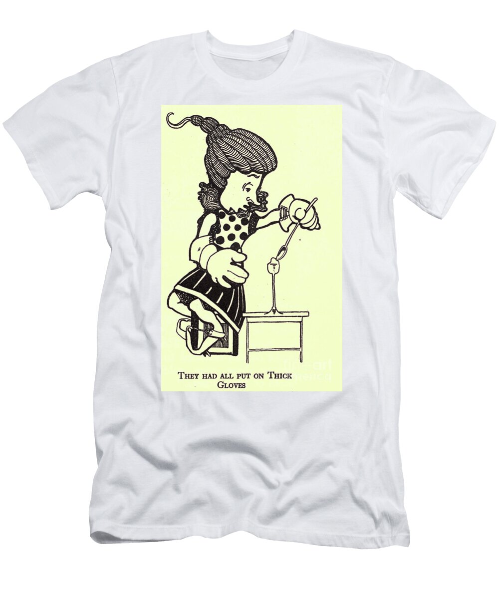 Cartoon Girl in Thick Gloves Attempting Delicate Task Au1 Jean De Boschere T-Shirt