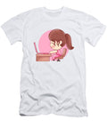 Cartoon Girl Studying in Front of Her Laptop and Desk on White Background Ursula Amaya Garnique T-Shirt