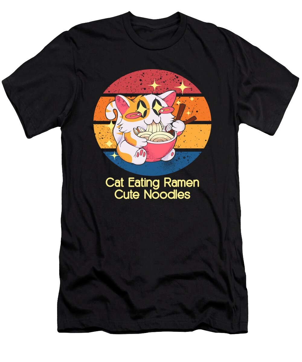 Cat Eating Ramen Cute Noodles Funny Ade Sohib T-Shirt