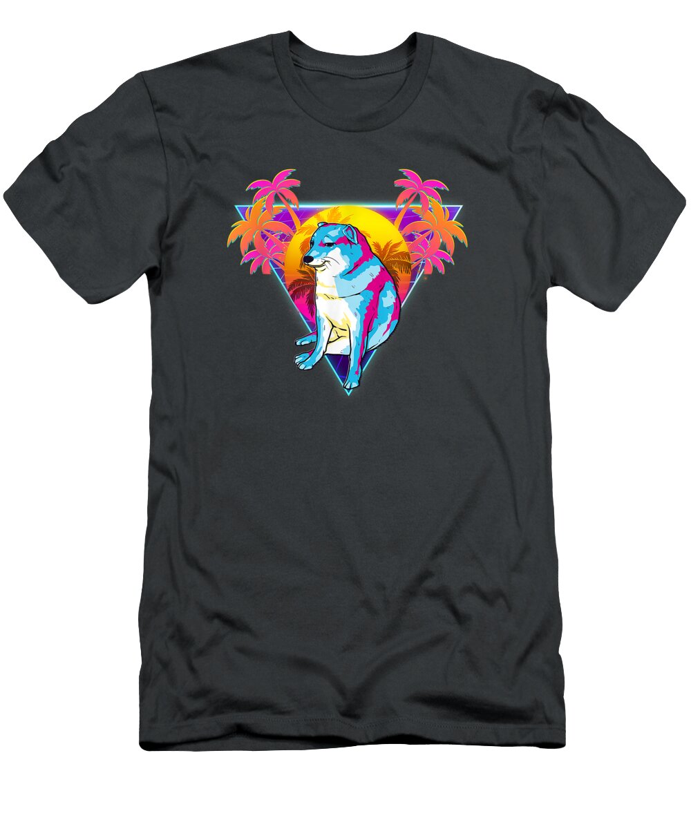 Cheems Dog Funnyhiba Inu Dank Meme 80s Retro Vaporwave Black T-Shirt