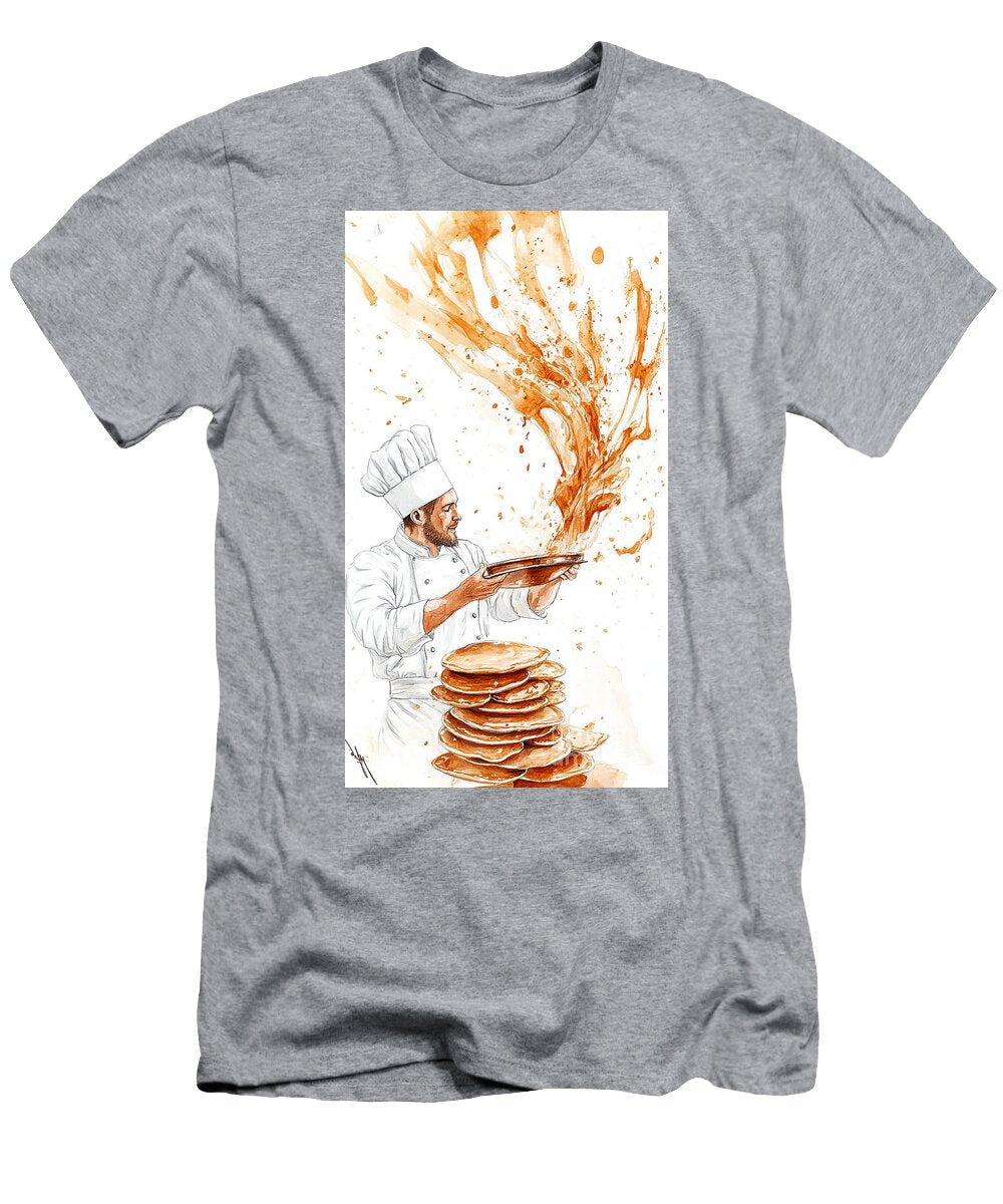 Chef Serving a Towering Stack of Pancakes Clint Mclaughlin T-Shirt