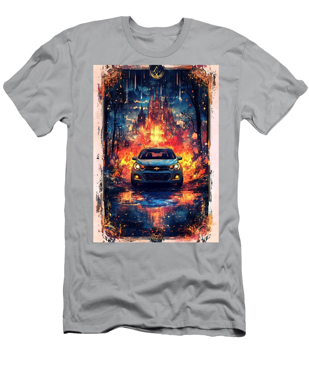 Chevrolet Sonic Car Burning City Road Trip Epic Fantasy Art Kyran Estrada T-Shirt