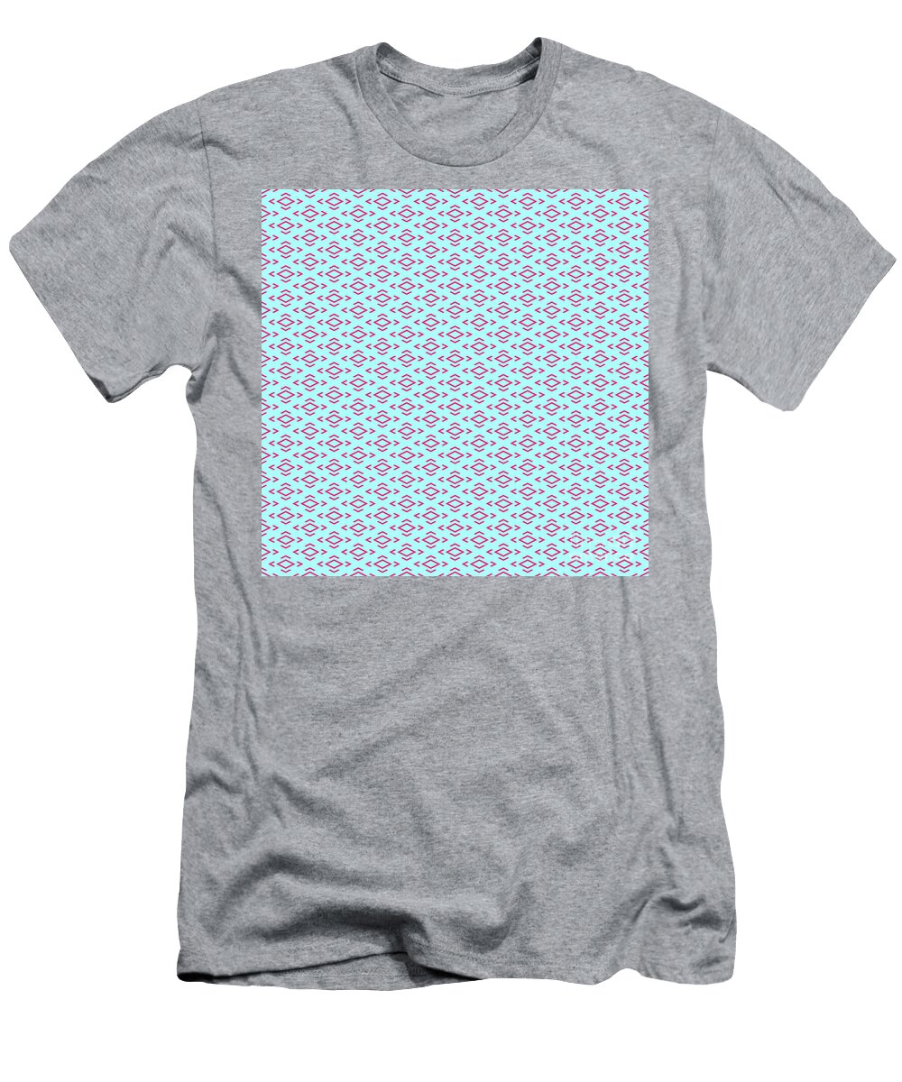 Chevron Diamond with Center Inset Pattern in Light Aqua and Raspberry Pink N1928 Holy Rock Design T-Shirt