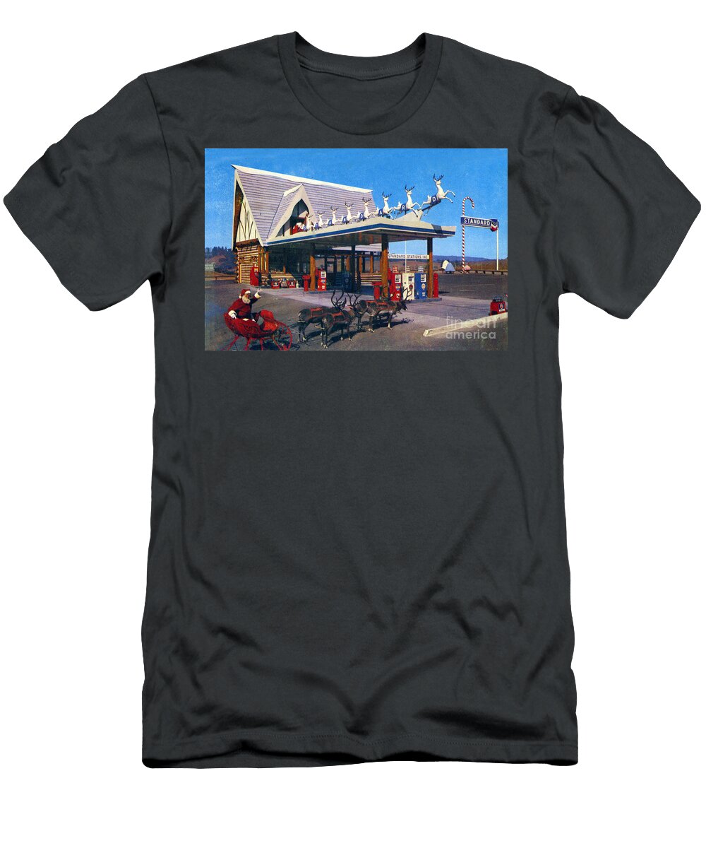 Chevron Gas Station At Santas Village with Reindeer and Carl Ha California Views Mr Pat Hathaway Archives T-Shirt