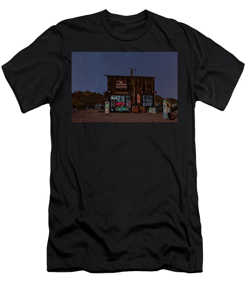 Chevron Gas Station Under the Stars Susan Candelario T-Shirt