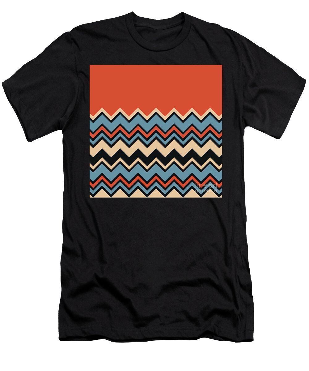 Chevron Orange Blue Beige Black Zigzag Pattern Beverly Claire Kaiya T-Shirt