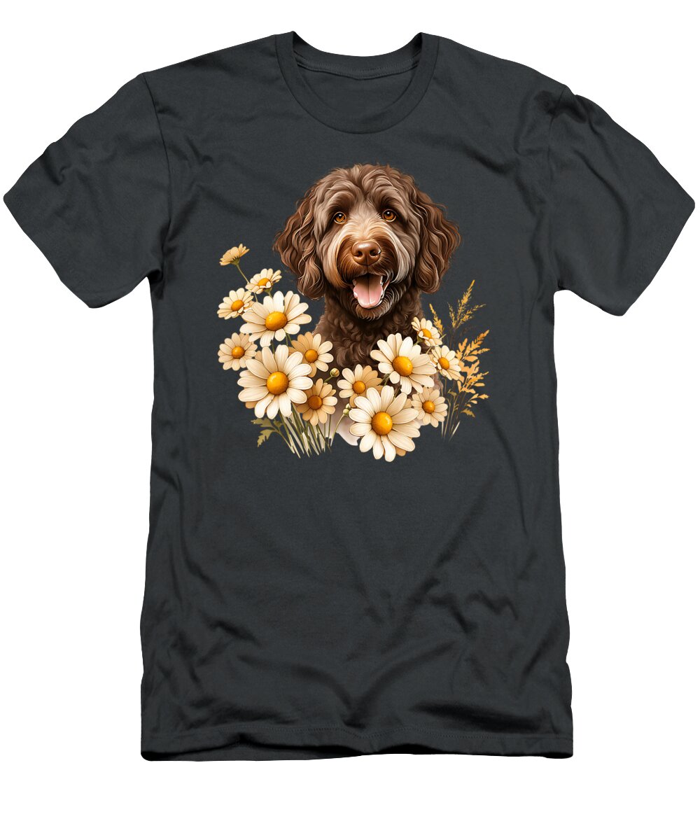Chocolate Labradoodle Dog Summer Daisy Artwork Studi Alex T-Shirt