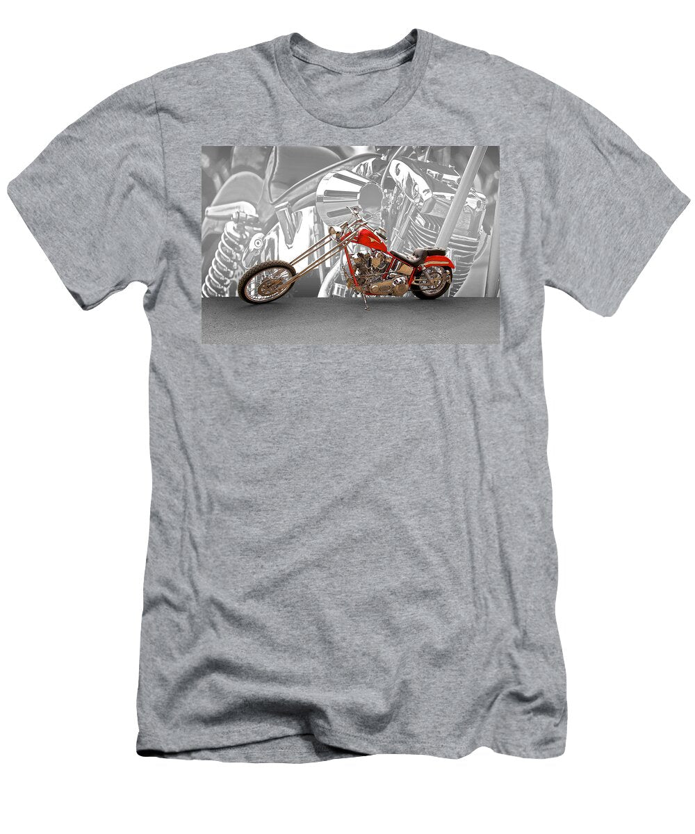Chopper with Engine As Background Dave Koontz T-Shirt