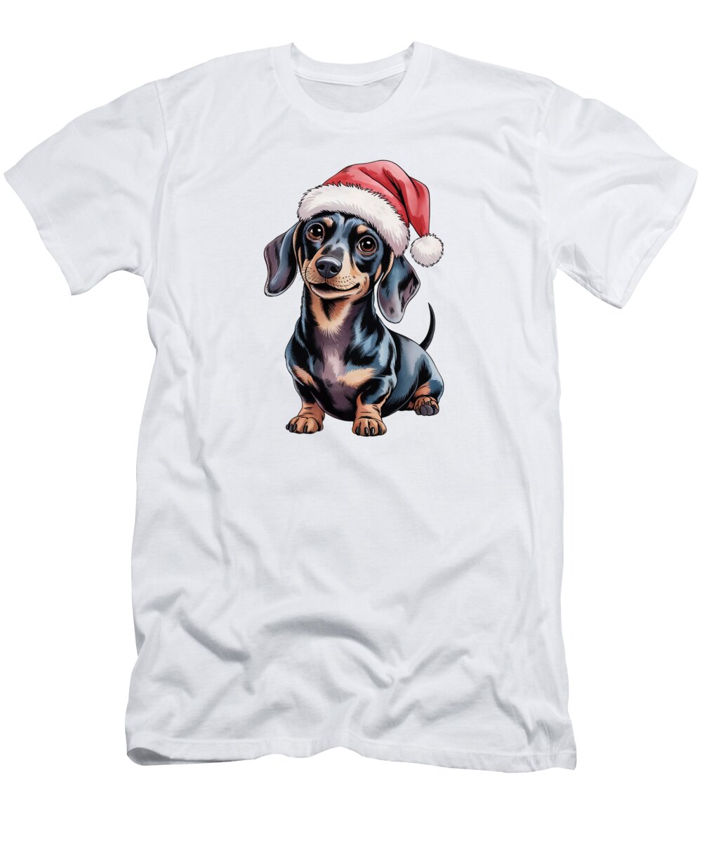 Christmas Dachshund in Santa Hat Joanna Redesiuk T-Shirt