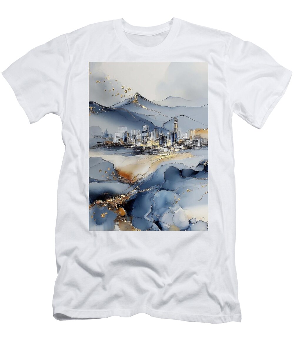 Cityscape with Mountain Backdrop Concord Skyline Mount Diablo Nicholas Cummings T-Shirt