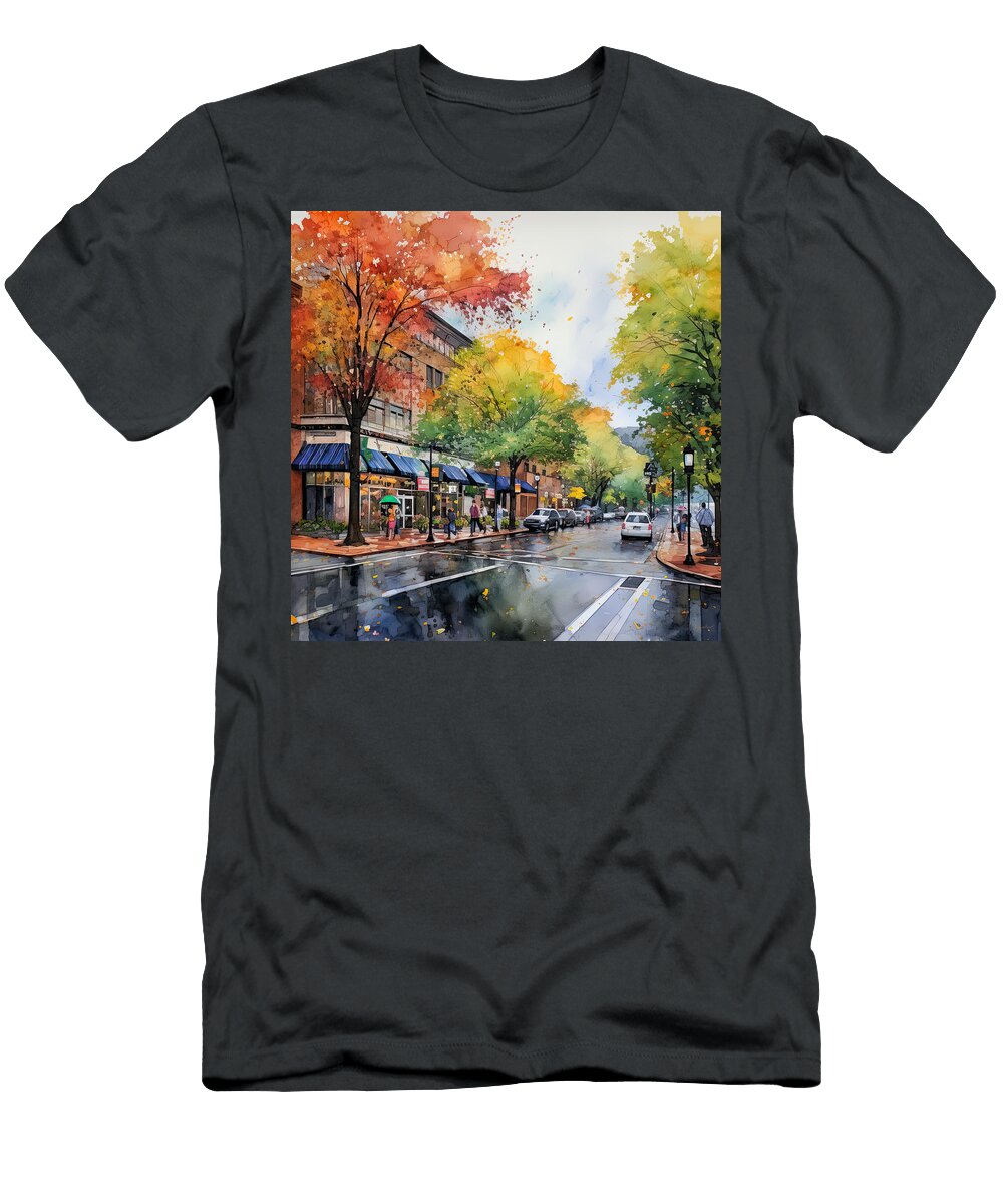 Cityscapes in Fall Colors Watercolor Impressionist Paintings Lourry Legarde T-Shirt