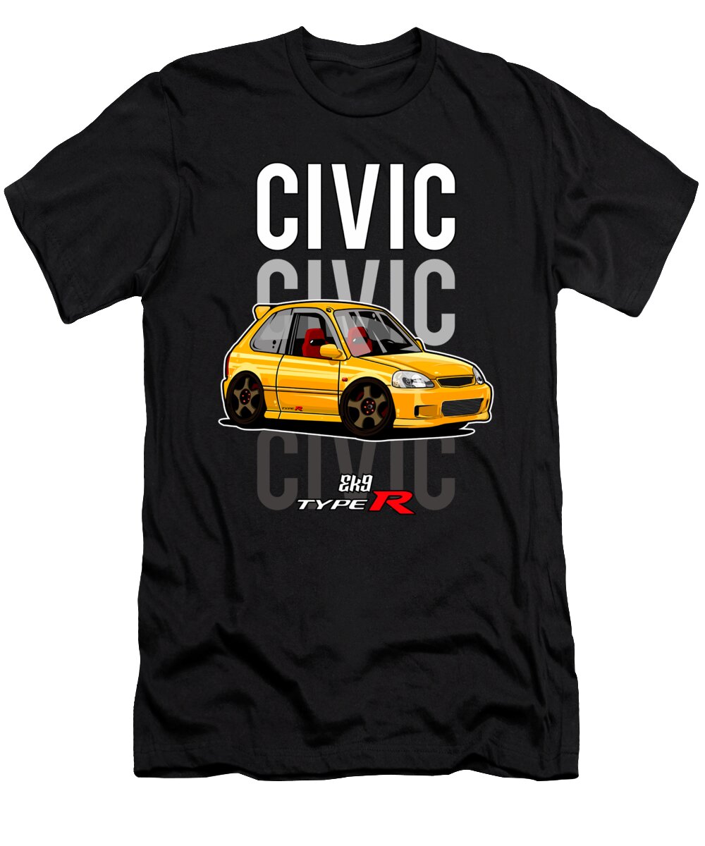 Civic Ek9 Type R Car Vector Art Cartoon Caricature Style the Bugz T-Shirt